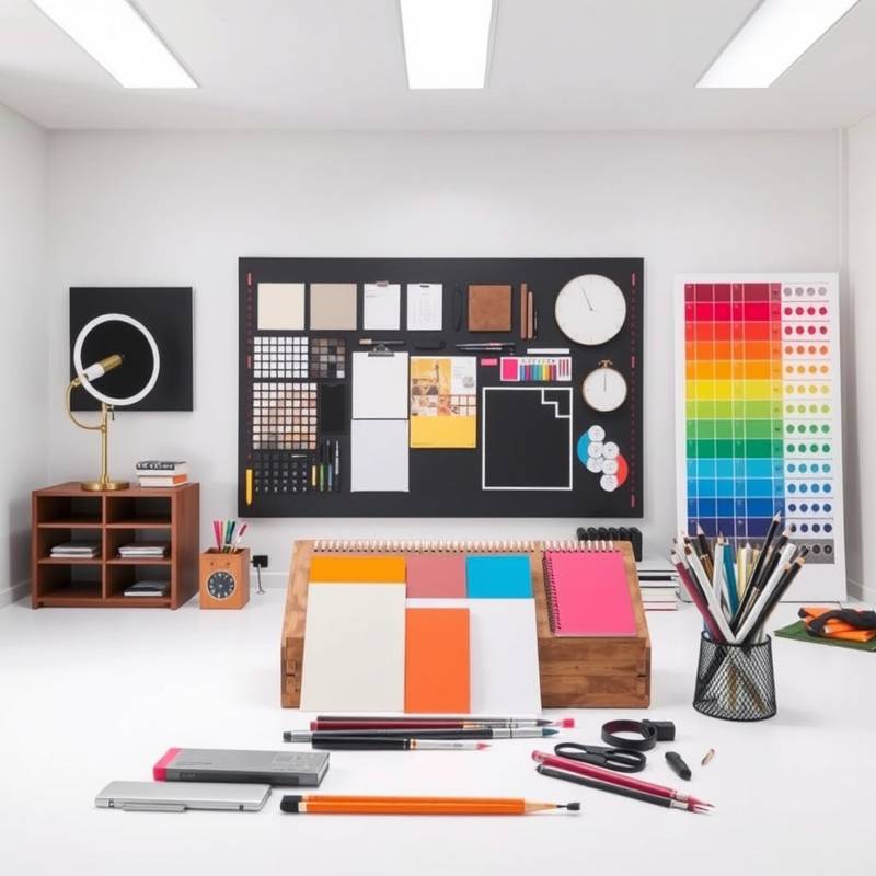 A set of graphic design tools and color palettes, representing the Graphic Design Fundamentals course.