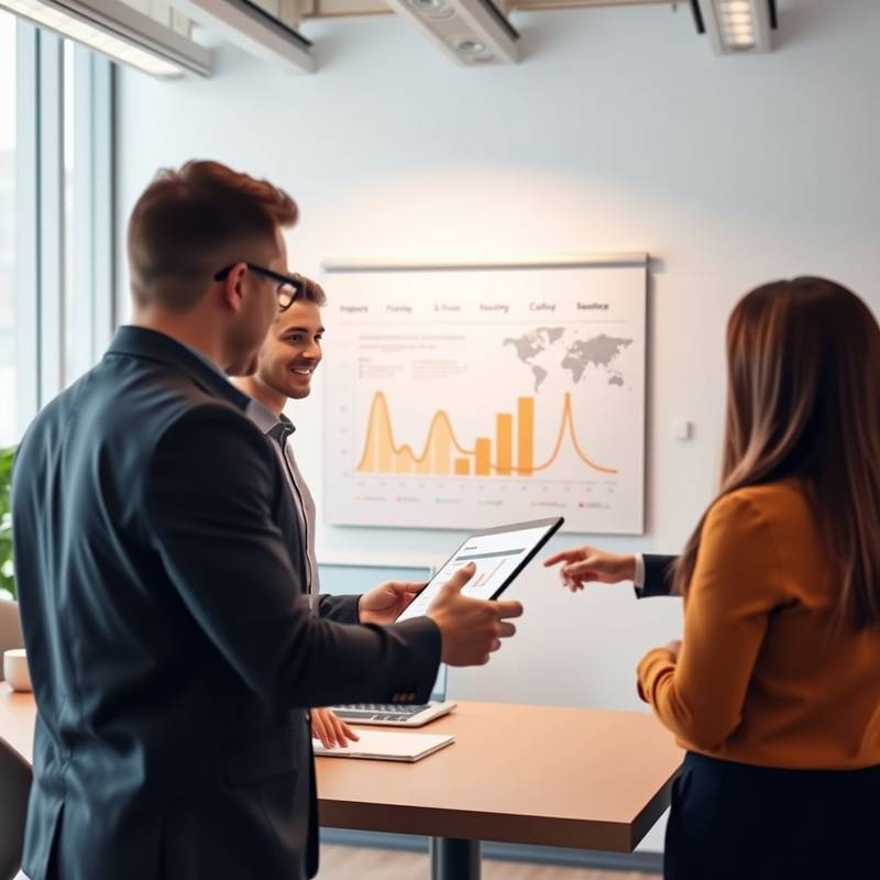 A team of people collaborating around a table with project management charts and timelines, representing the Project Management Essentials course.