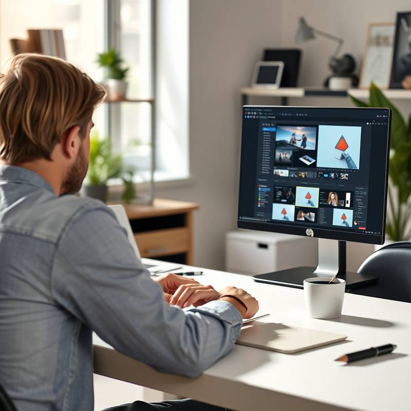Image showing a person working on creating an online course using a laptop and graphic design tools